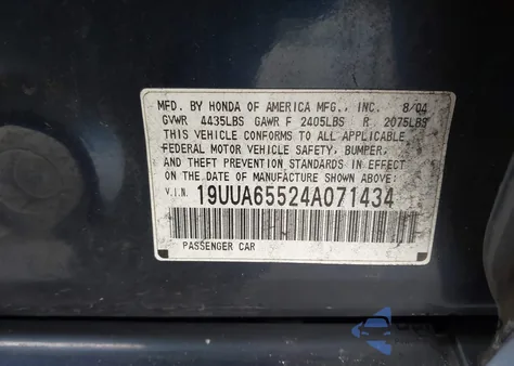 2004 Acura Tl from USA, damaged, VIN 19UUA65524A071434